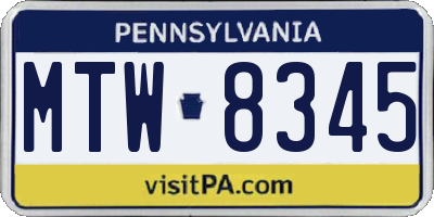 PA license plate MTW8345