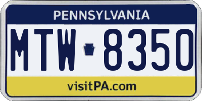 PA license plate MTW8350