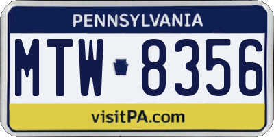 PA license plate MTW8356