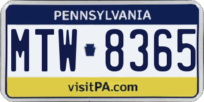 PA license plate MTW8365