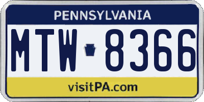 PA license plate MTW8366