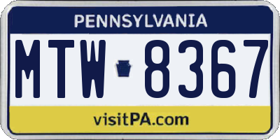 PA license plate MTW8367