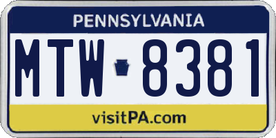 PA license plate MTW8381