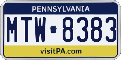 PA license plate MTW8383