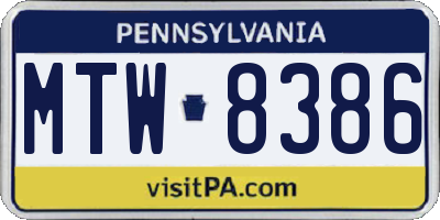 PA license plate MTW8386