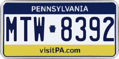 PA license plate MTW8392