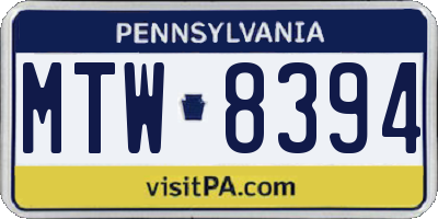 PA license plate MTW8394
