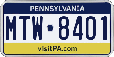 PA license plate MTW8401