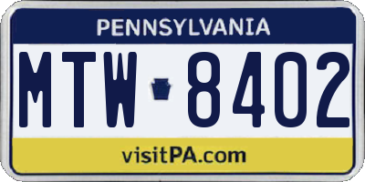 PA license plate MTW8402