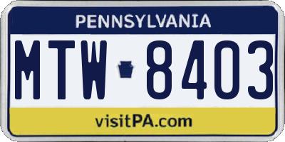PA license plate MTW8403