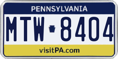 PA license plate MTW8404