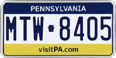 PA license plate MTW8405