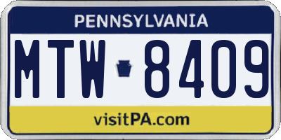 PA license plate MTW8409