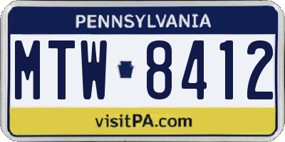 PA license plate MTW8412