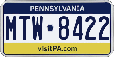PA license plate MTW8422
