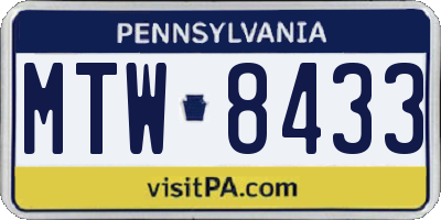 PA license plate MTW8433