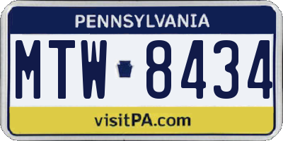 PA license plate MTW8434