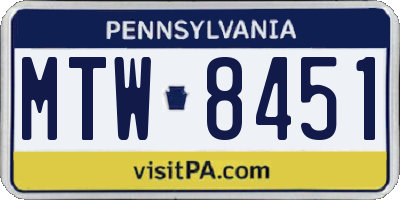 PA license plate MTW8451