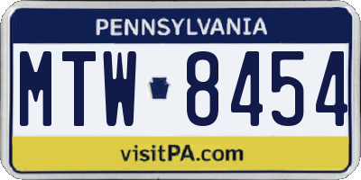 PA license plate MTW8454