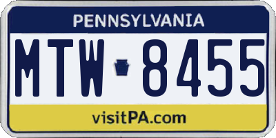 PA license plate MTW8455