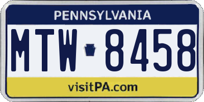 PA license plate MTW8458