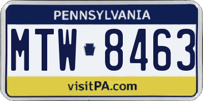 PA license plate MTW8463