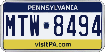 PA license plate MTW8494