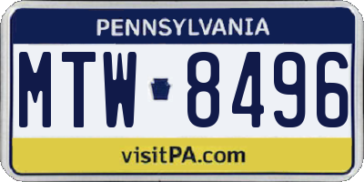 PA license plate MTW8496