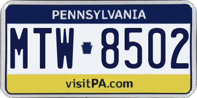 PA license plate MTW8502