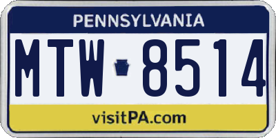 PA license plate MTW8514