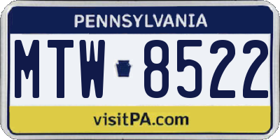 PA license plate MTW8522