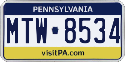 PA license plate MTW8534