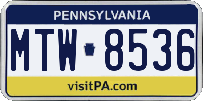 PA license plate MTW8536