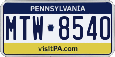 PA license plate MTW8540