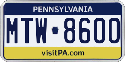 PA license plate MTW8600