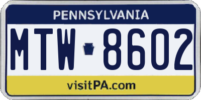 PA license plate MTW8602