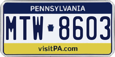 PA license plate MTW8603