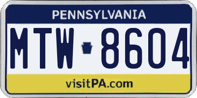 PA license plate MTW8604