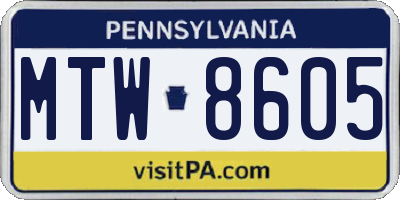 PA license plate MTW8605
