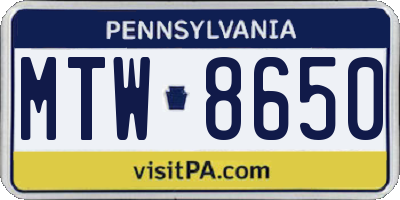 PA license plate MTW8650