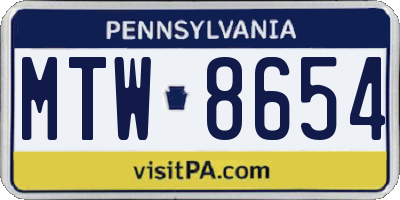 PA license plate MTW8654