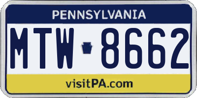 PA license plate MTW8662