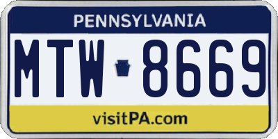 PA license plate MTW8669