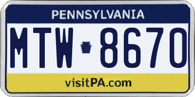 PA license plate MTW8670