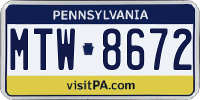 PA license plate MTW8672