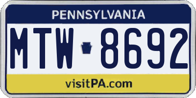 PA license plate MTW8692