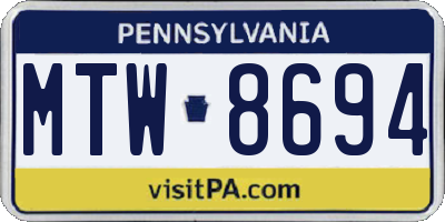 PA license plate MTW8694