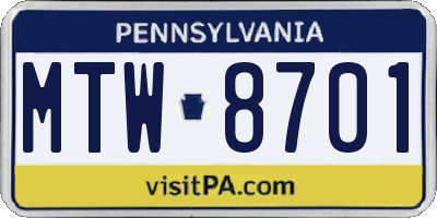 PA license plate MTW8701