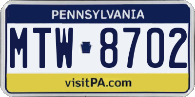 PA license plate MTW8702
