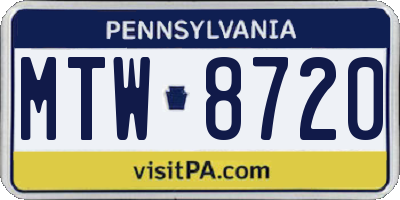 PA license plate MTW8720